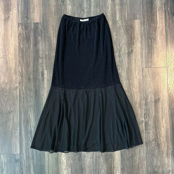 Jr Nites Dresses & Skirts - Vintage Black Skirt Lined Beaded Embellished Tiered Micro Mesh J.R. Nites Sz 10